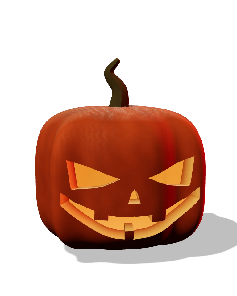 Ash, a glowing carved pumpkin