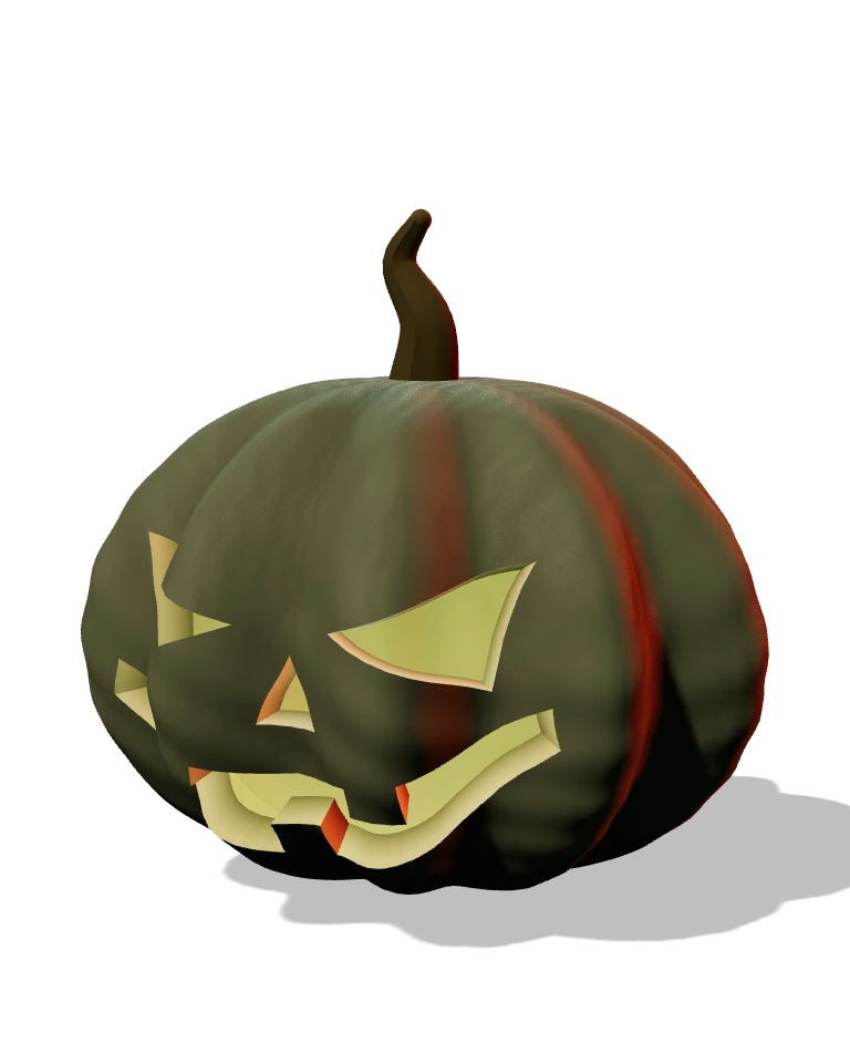 Grim, a glowing carved pumpkin